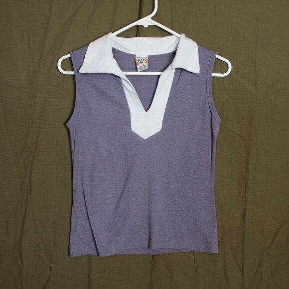 Vintage Weavers Girl Purple Collar V-Neck Tank Top - Picture 1 of 6